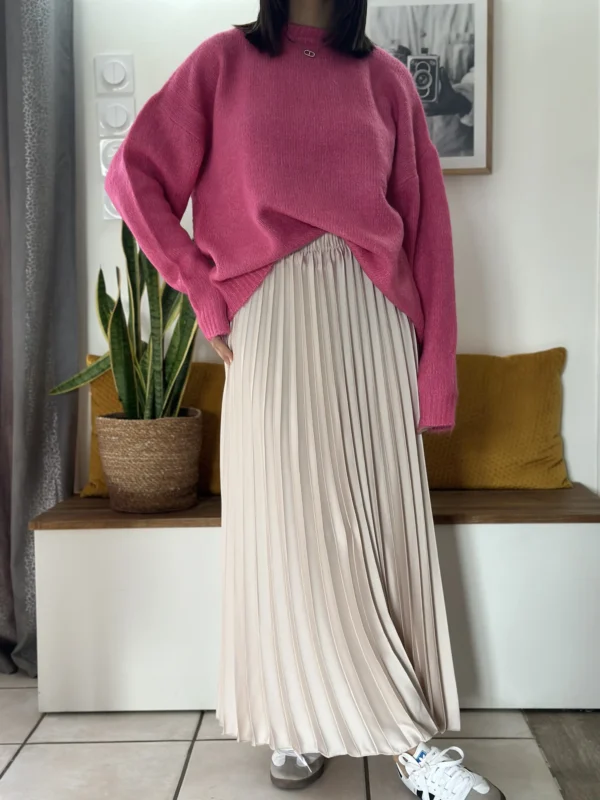 Jupe longue plissée Alice beige