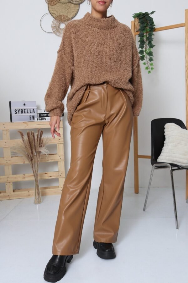 Pantalon simili cuir camel