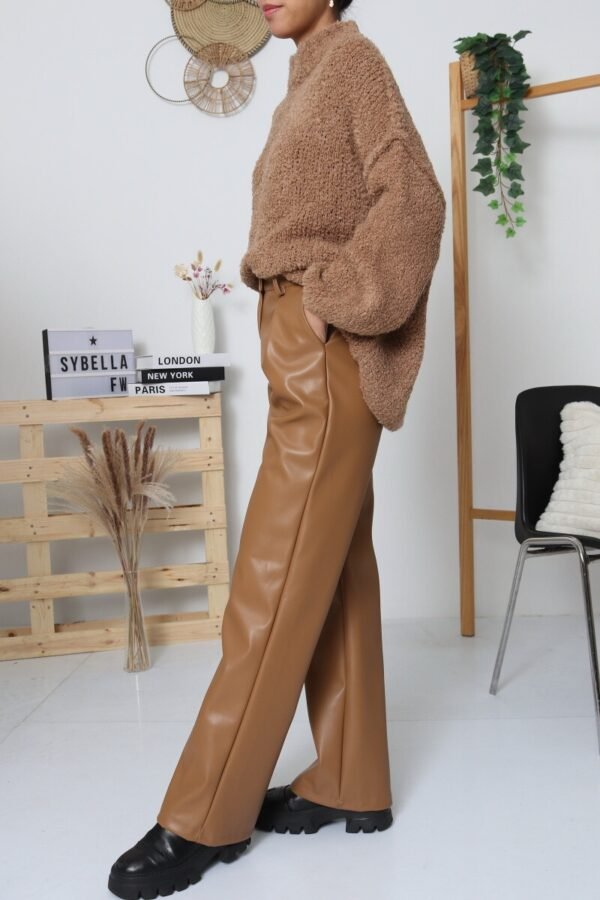 Pantalon simili cuir camel