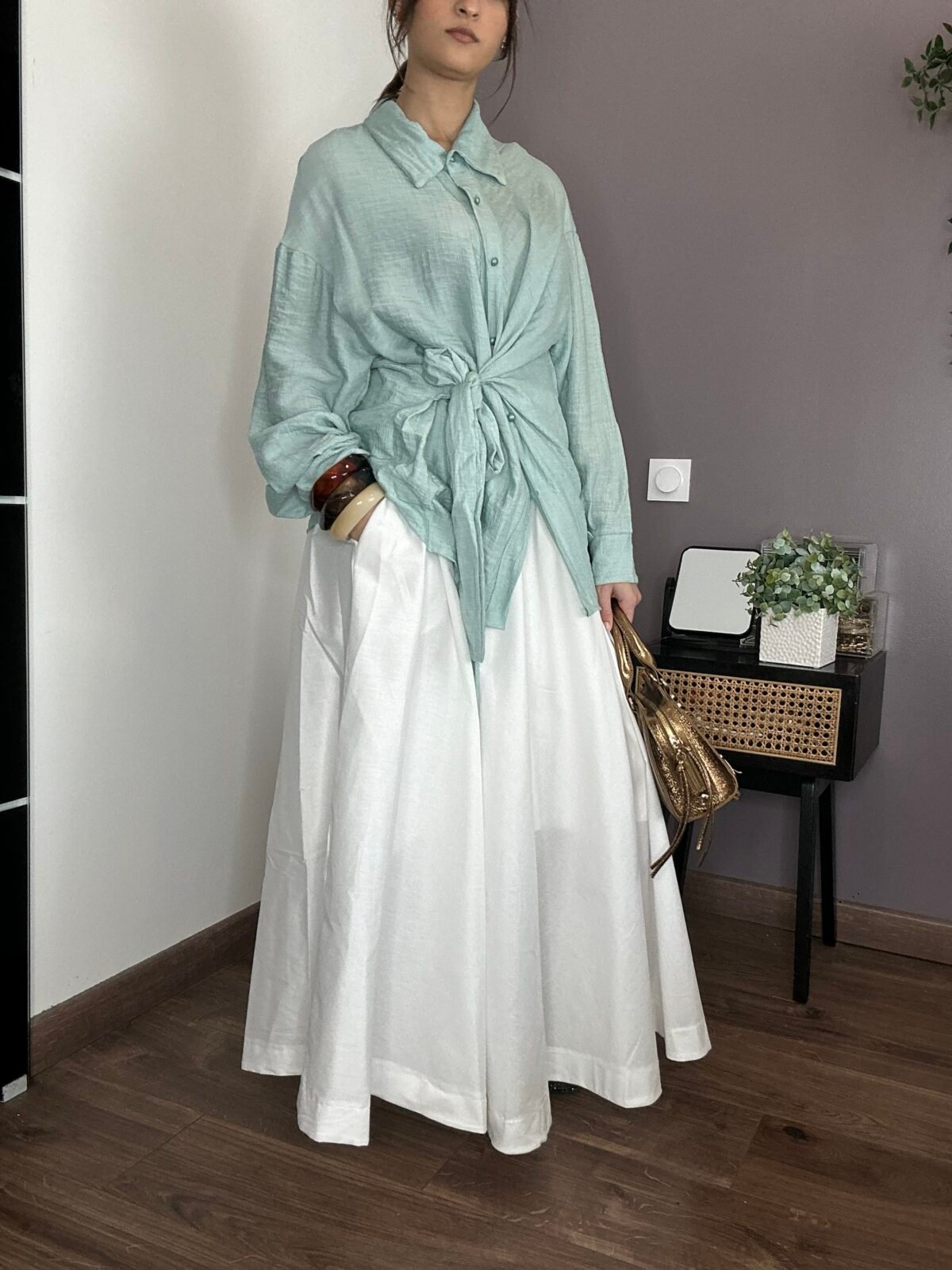 Chemise noeud vert d'eau – Image 2