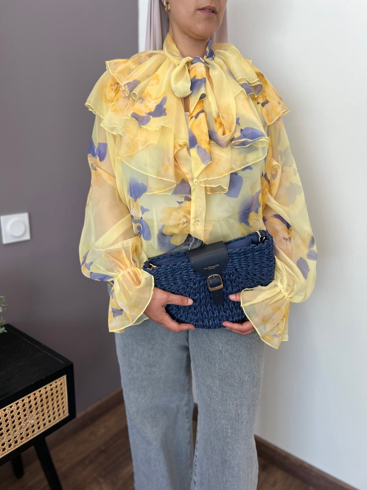 Chemise volant jaune