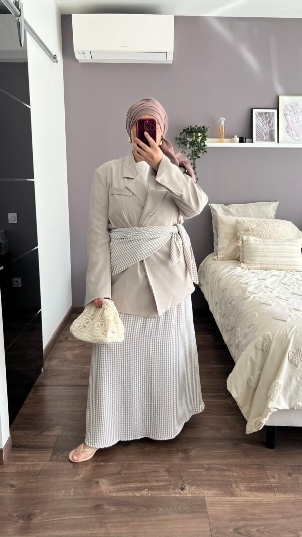 Jupe beige vichy + foulard