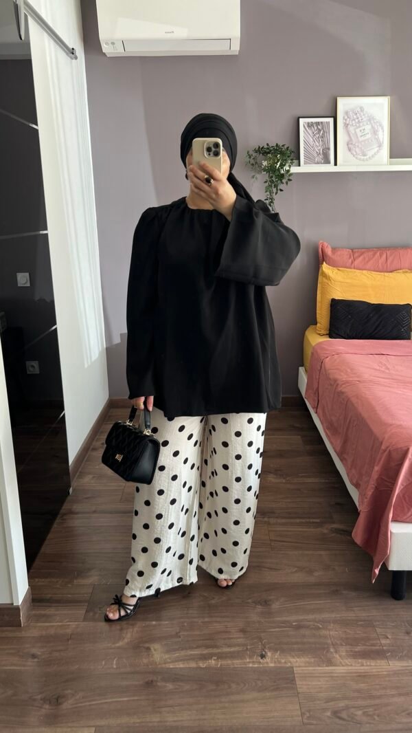 Pantalon blanc à pois
